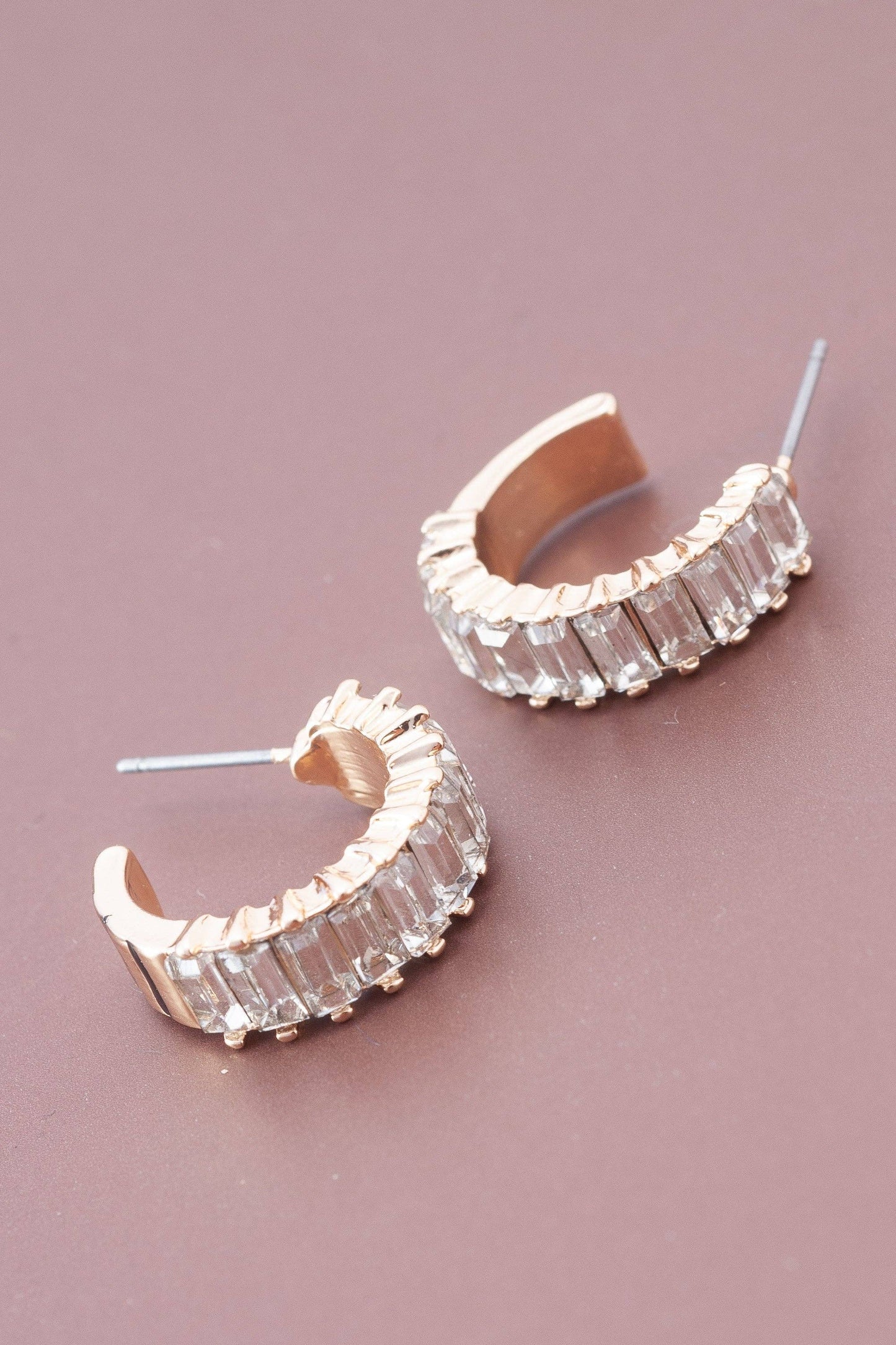 Baguette Stone Circle Hoop Earrings | Gold