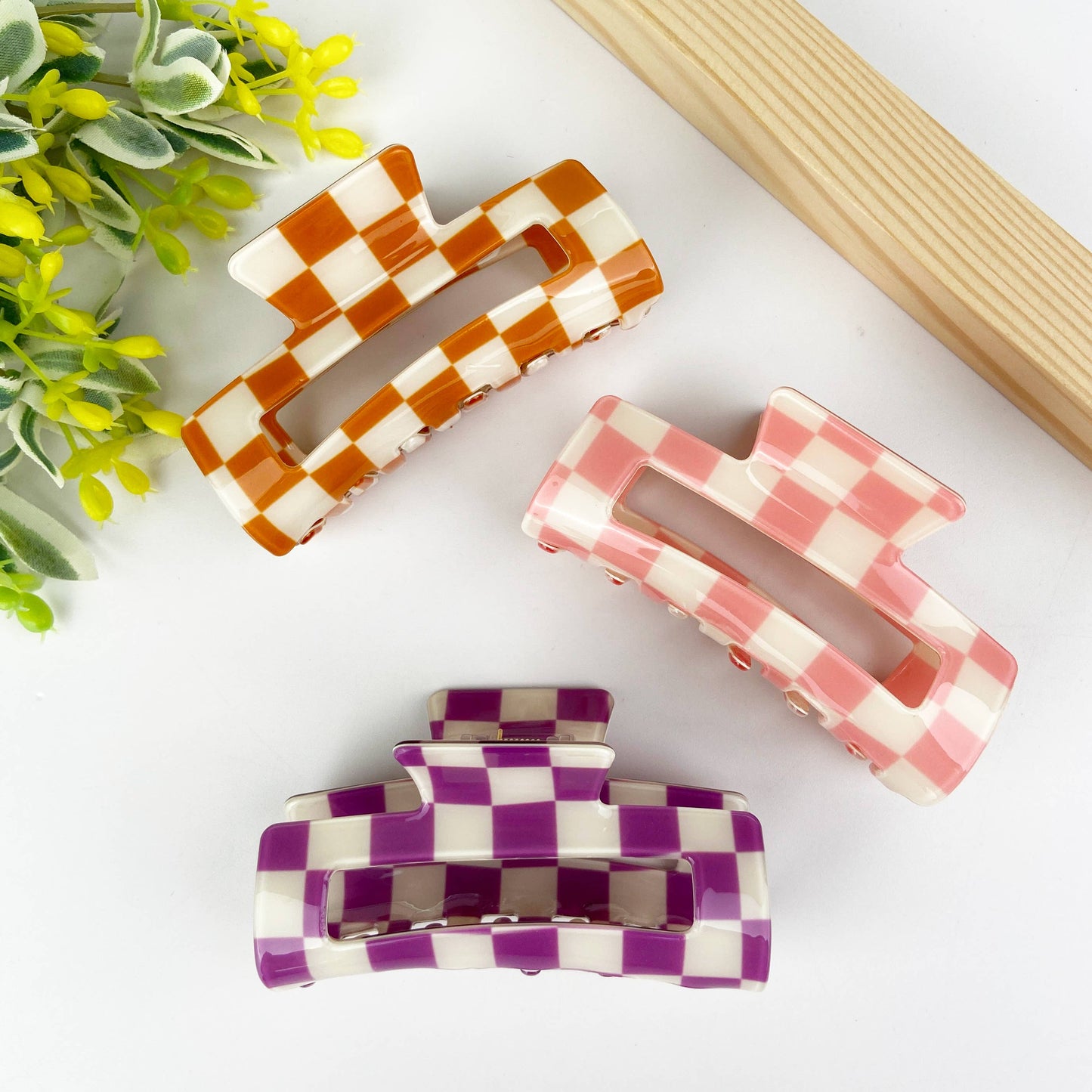 Checkered Retro Claw Clip | Purple