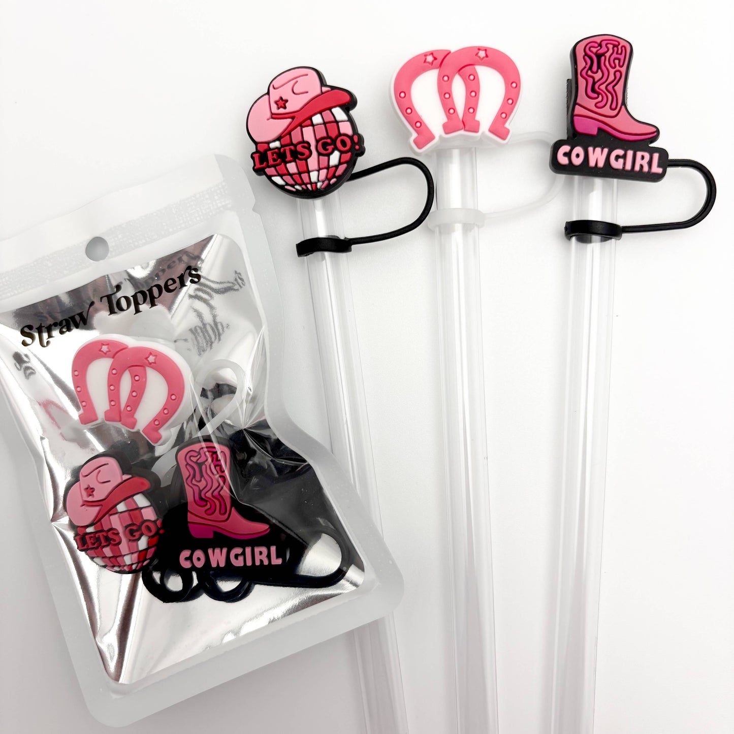 Straw Topper 3 pack | Pink Boot