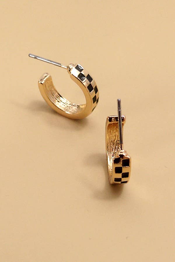 Mini Checkered Hoop Earrings | Gold/Black