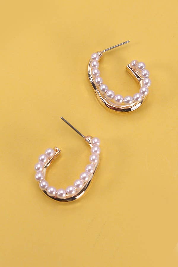 Pearl U Hoop Earrings | Gold