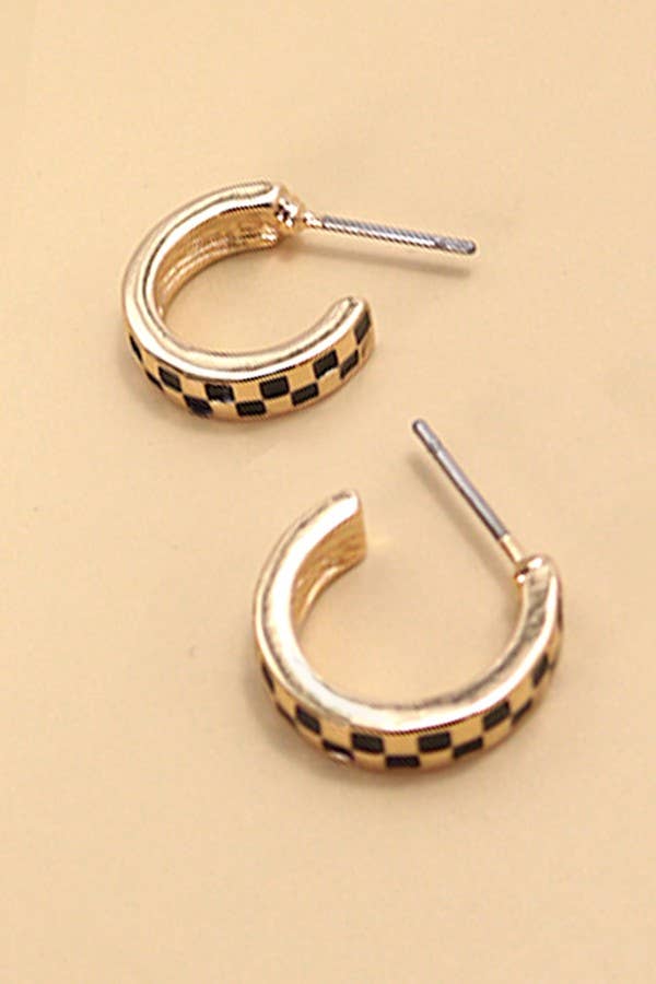 Mini Checkered Hoop Earrings | Gold/Black
