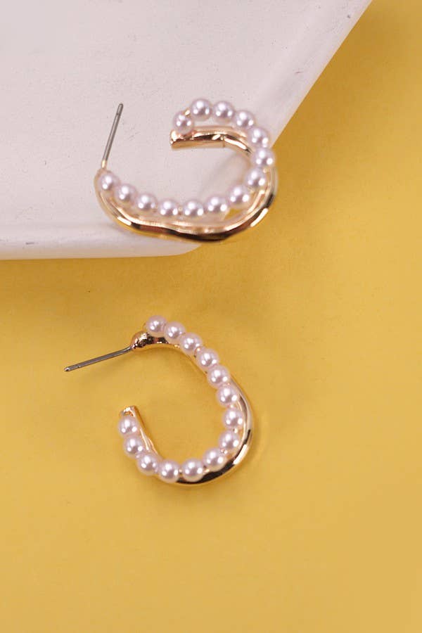 Pearl U Hoop Earrings | Gold