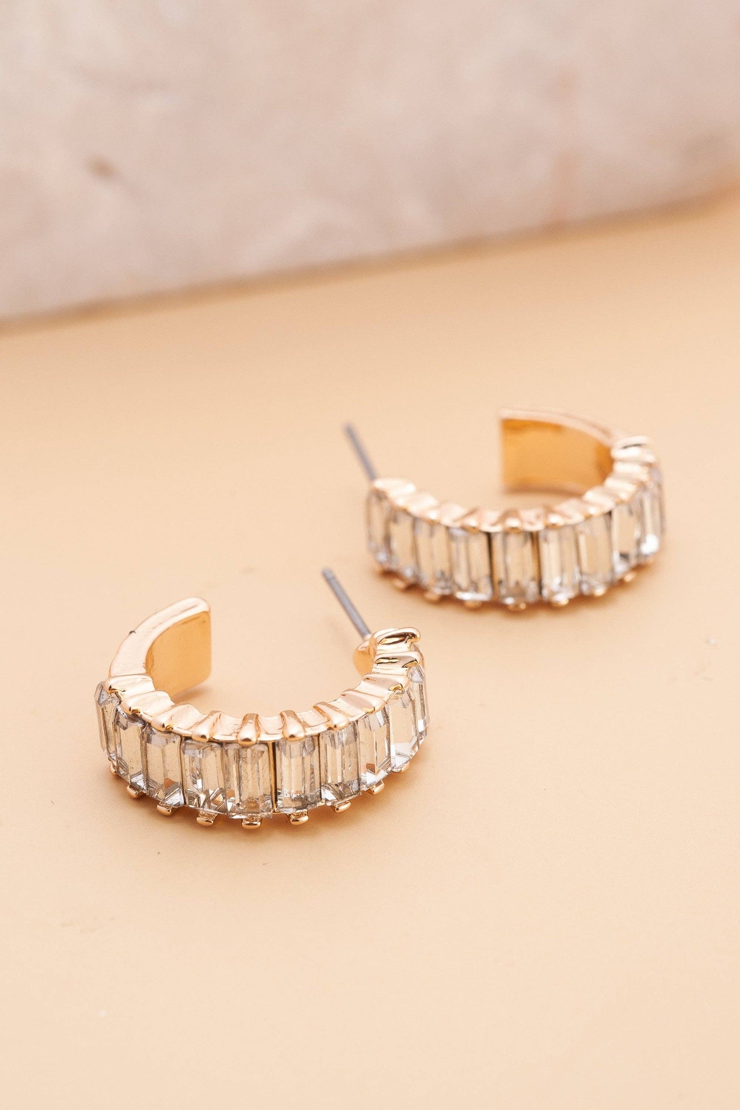 Baguette Stone Circle Hoop Earrings | Gold