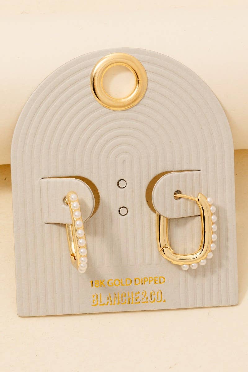 Pearl Rectangle Hoop Earrings | Gold