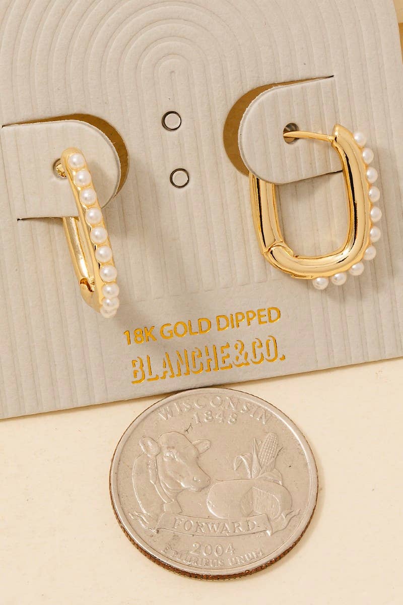 Pearl Rectangle Hoop Earrings | Gold