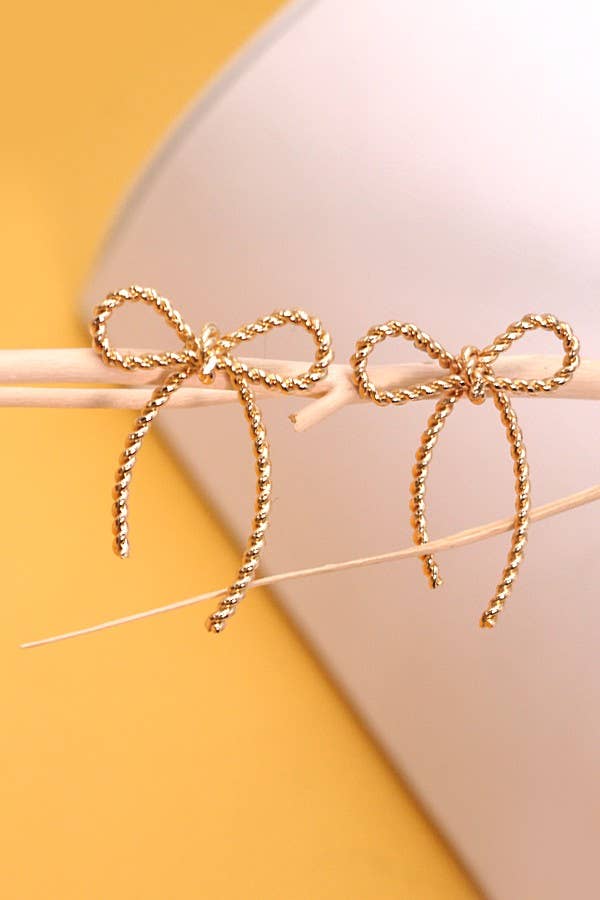 Rope Bow Stud Earrings | Gold