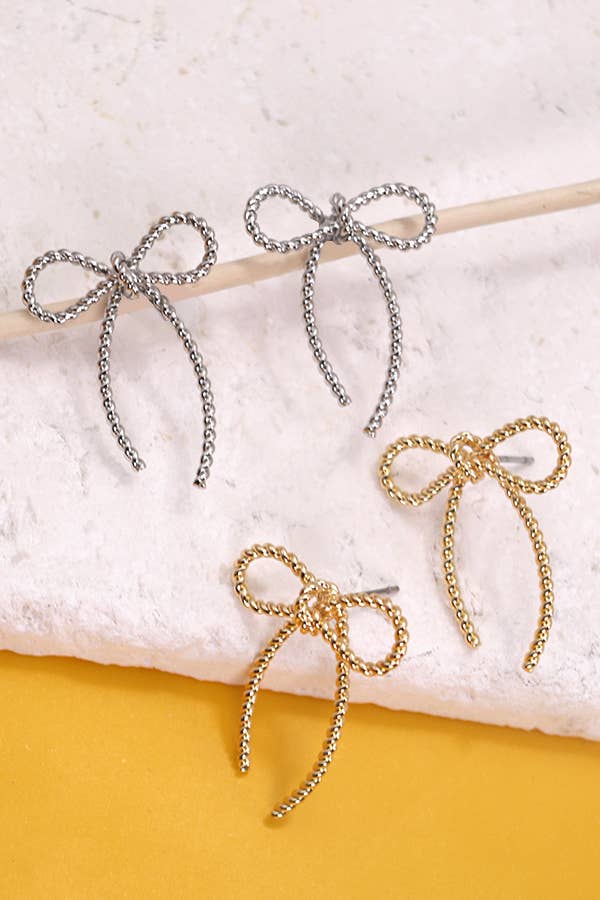 Rope Bow Stud Earrings | Silver