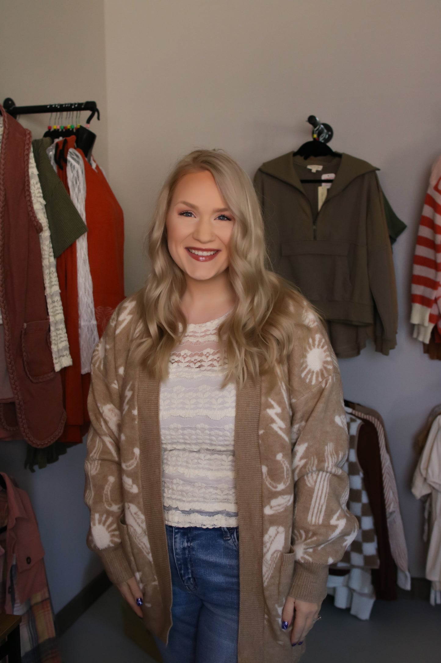 Western Graphic Knit Sweater Cardigan