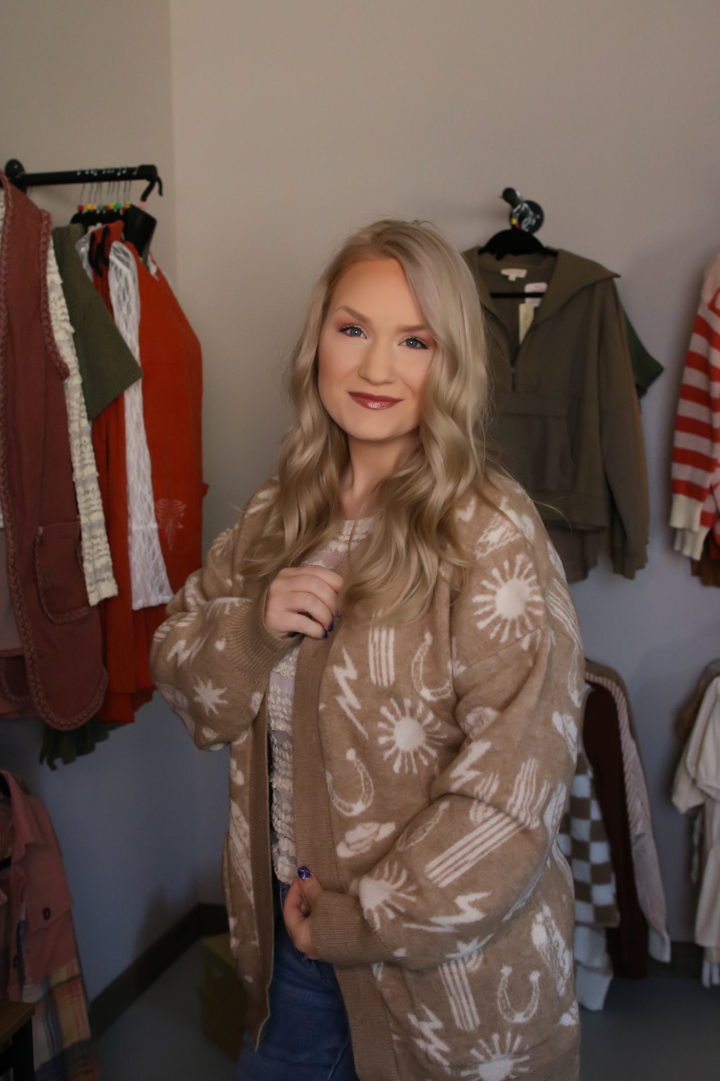 Western Graphic Knit Sweater Cardigan