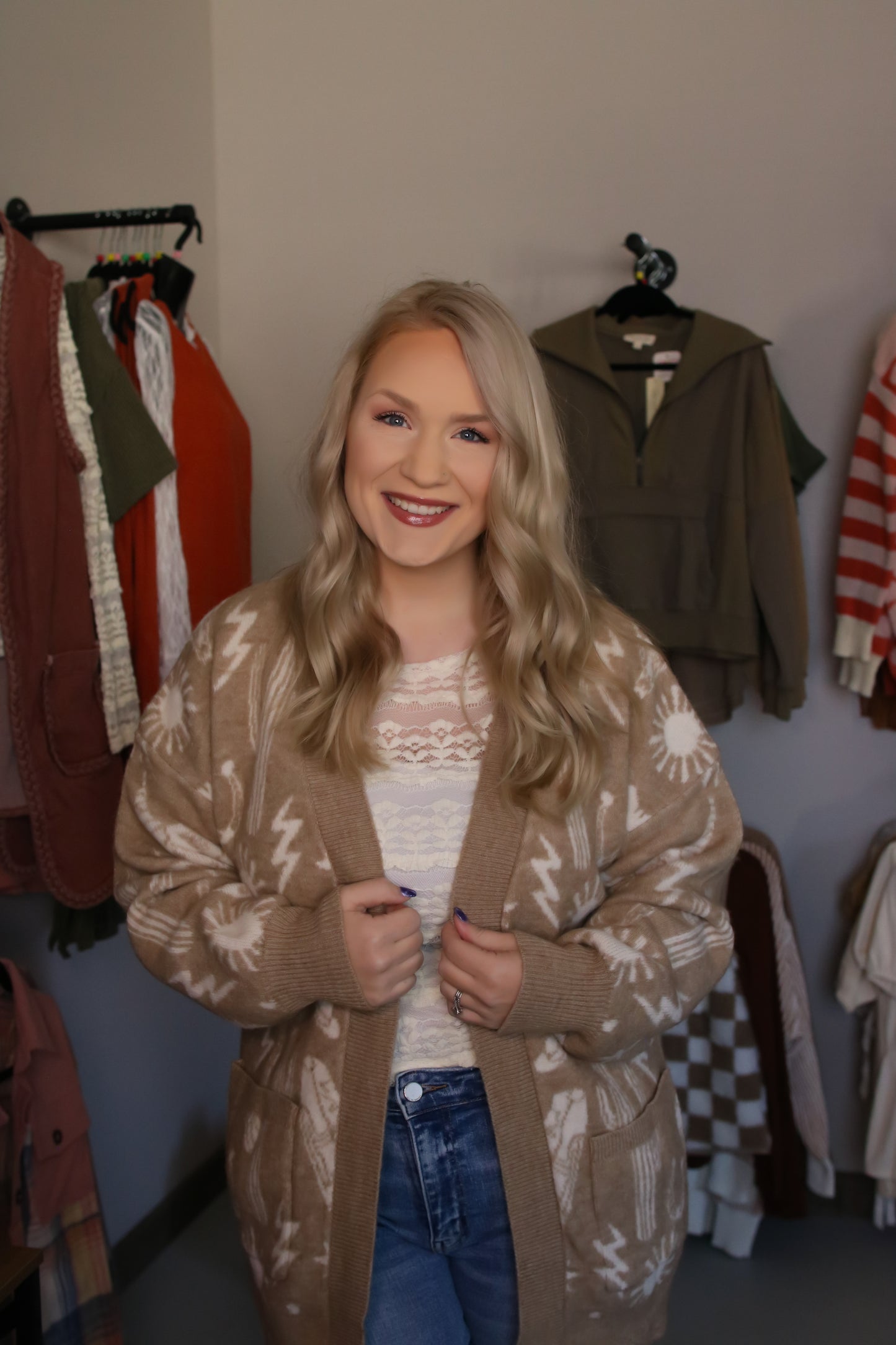 Western Graphic Knit Sweater Cardigan