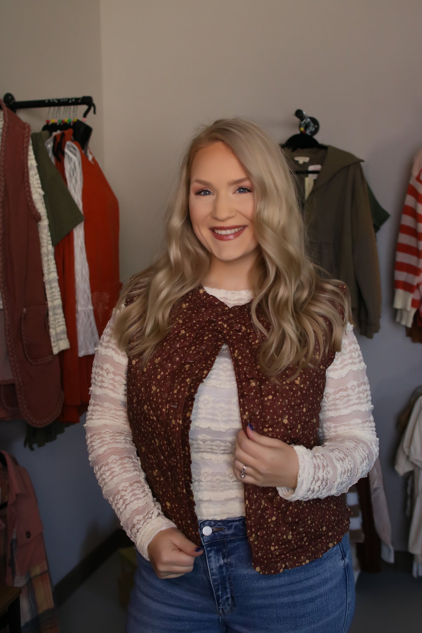Ruffle Detail Quilted Vest