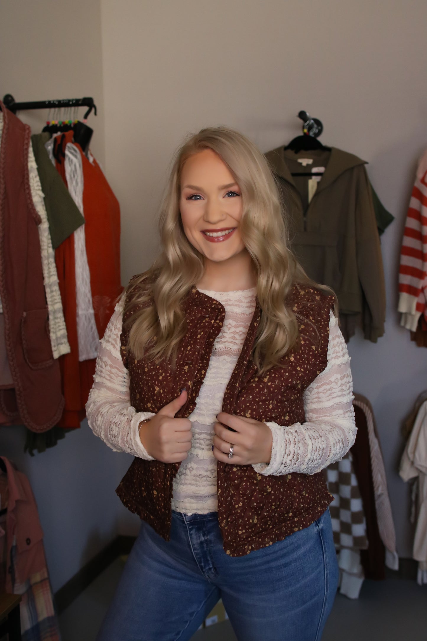 Ruffle Detail Quilted Vest