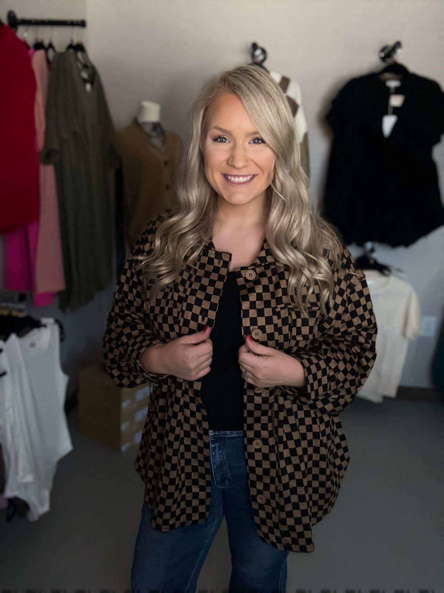 Plus Size | Button Down Checkered Shacket