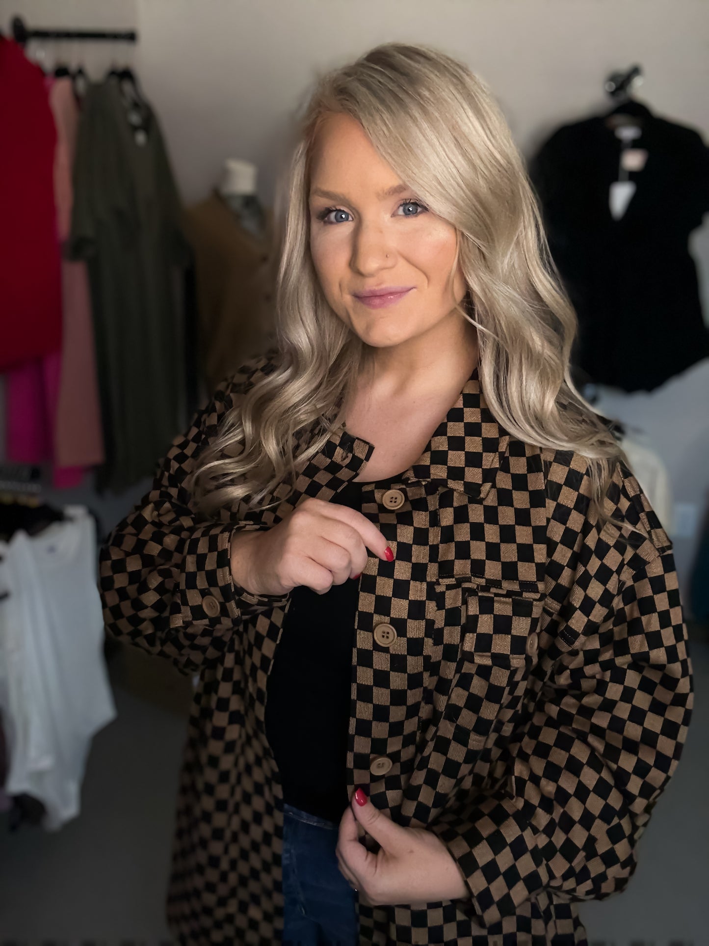 Plus Size | Button Down Checkered Shacket
