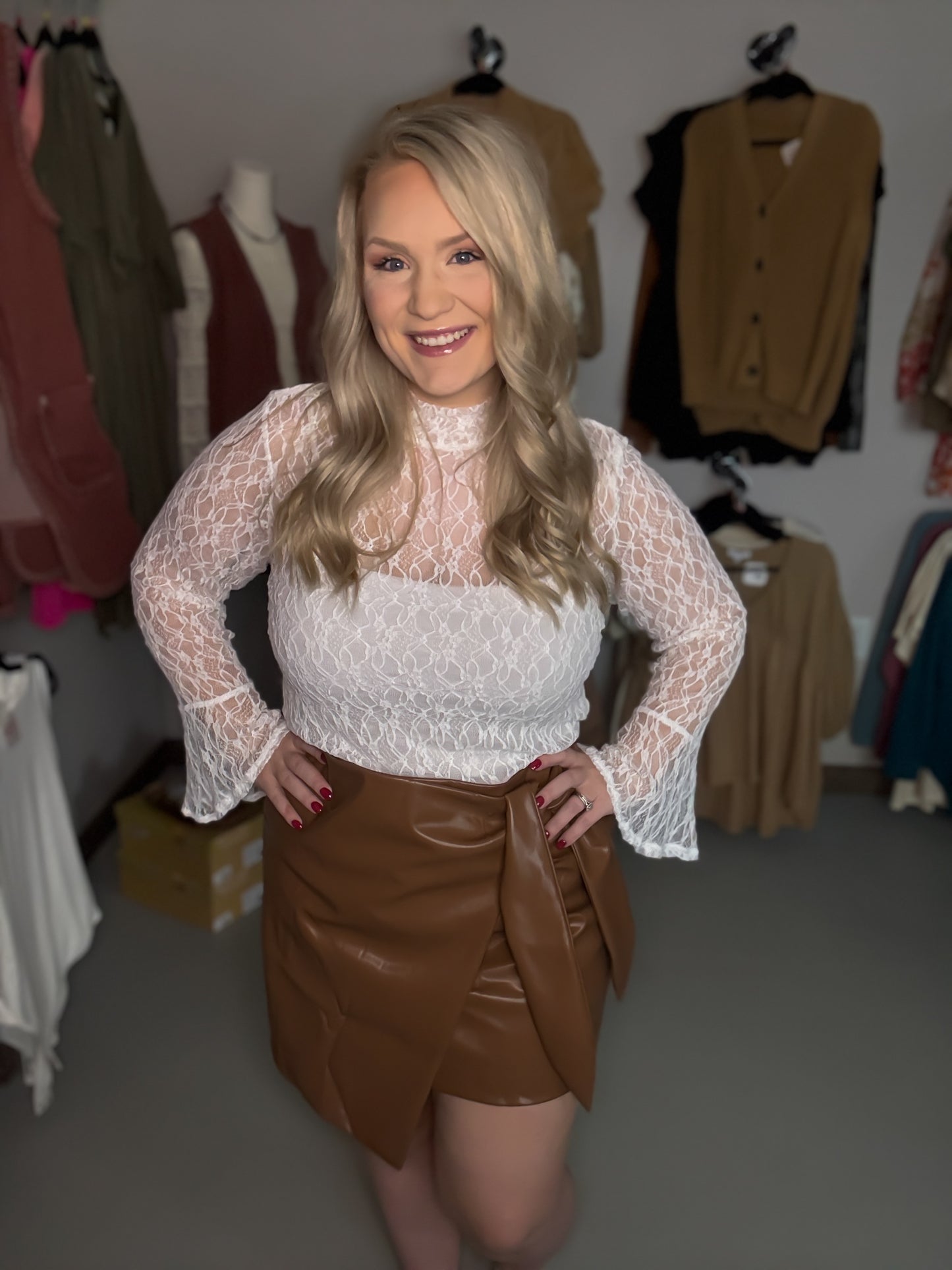 Bowknot Faux Leather Skirt