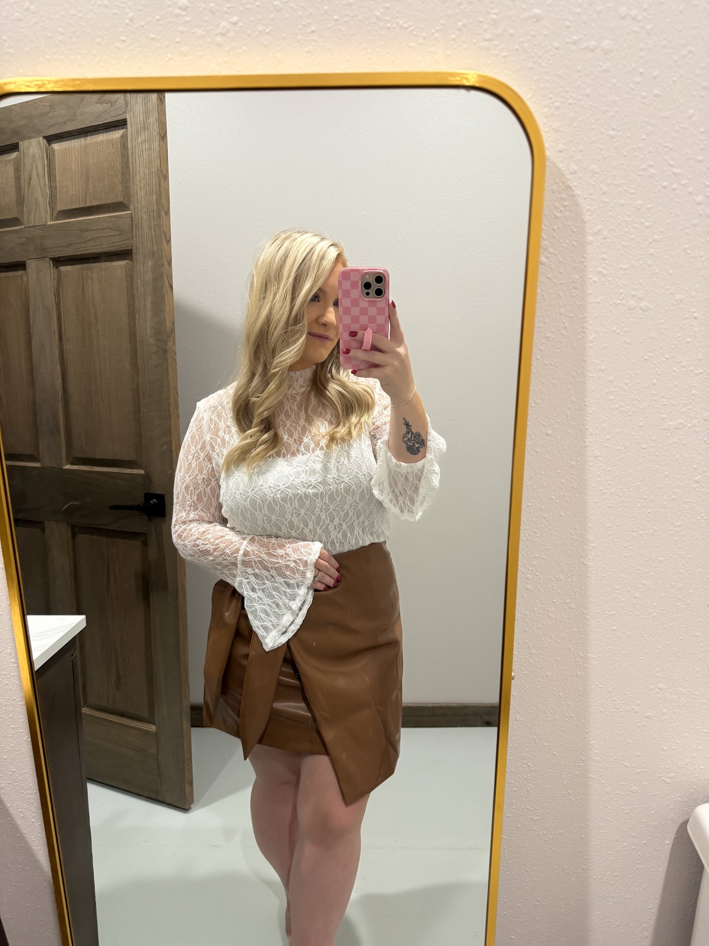 Bowknot Faux Leather Skirt