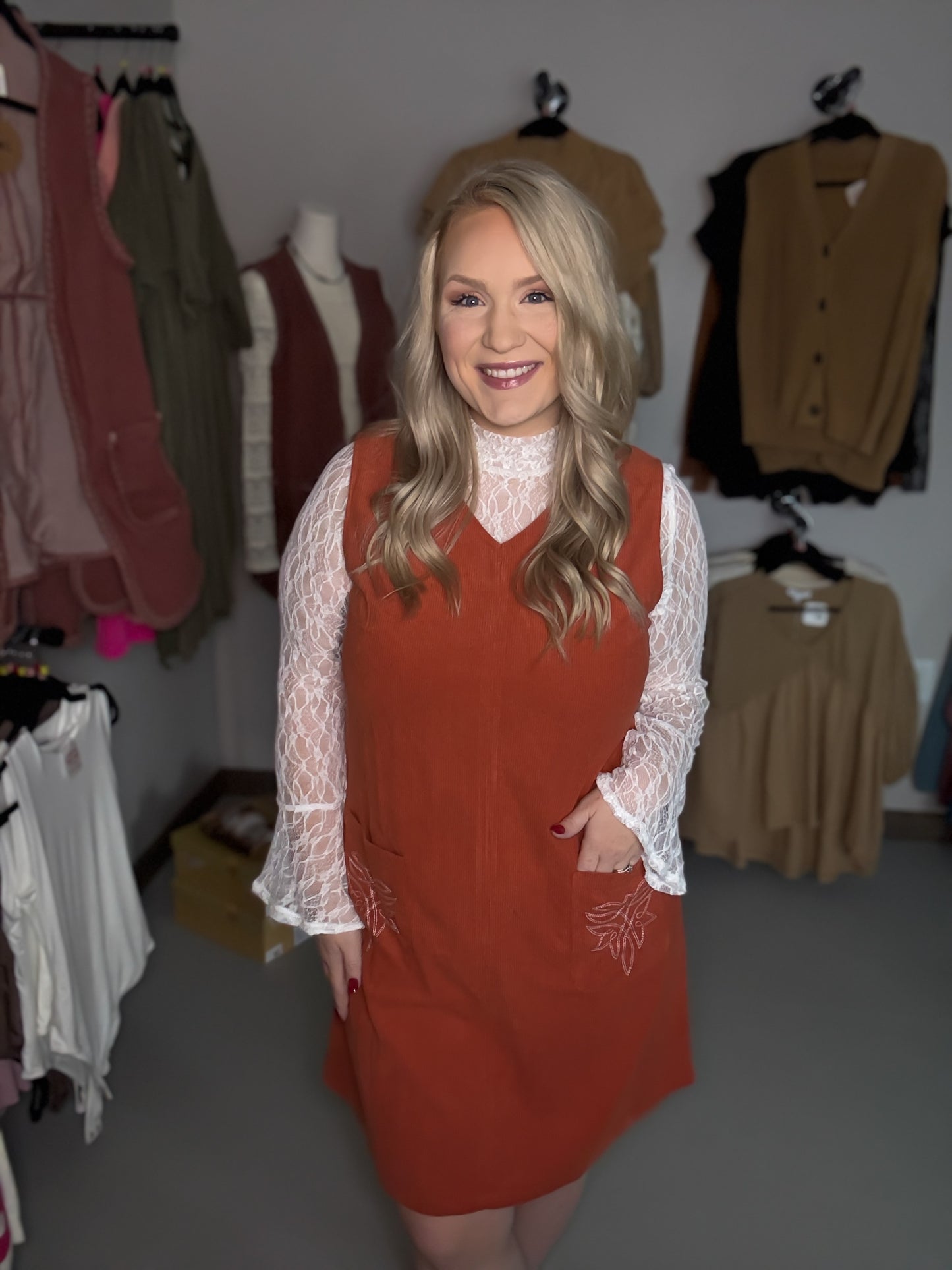 Orange Corduroy Western Dress
