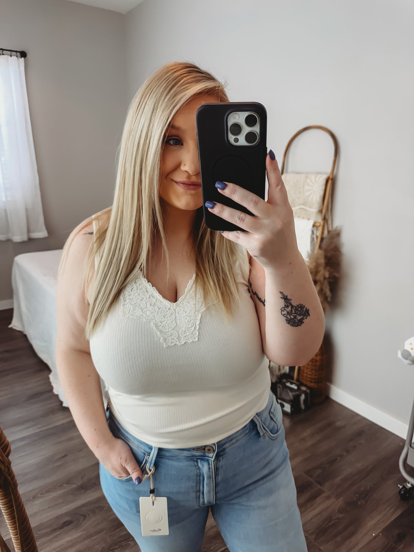 Miah Lace Trimmed Knit Tank Top