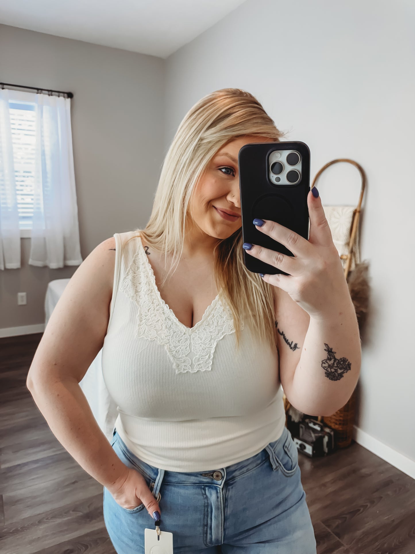 Miah Lace Trimmed Knit Tank Top