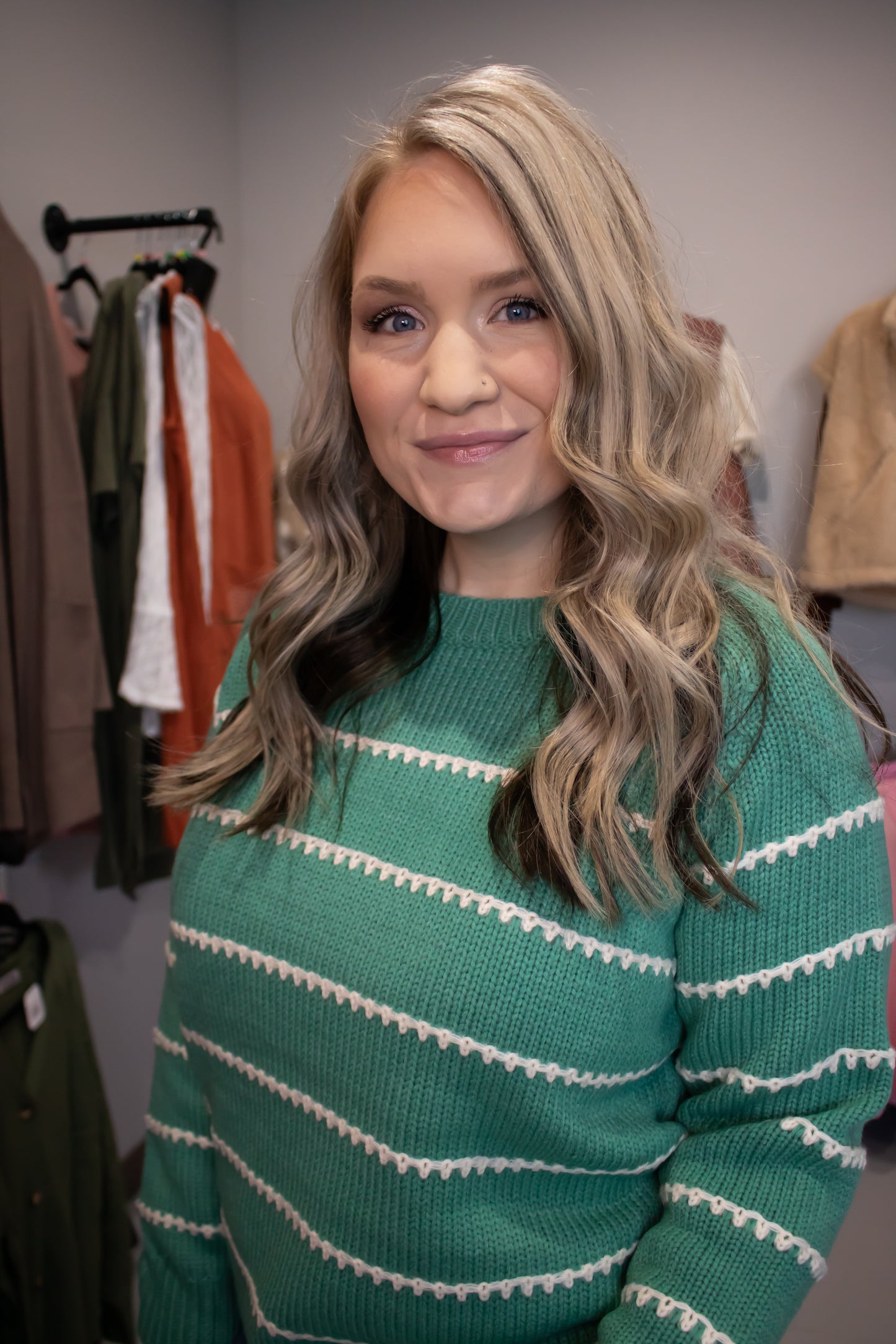 Blanket Stitch Striped Sweater
