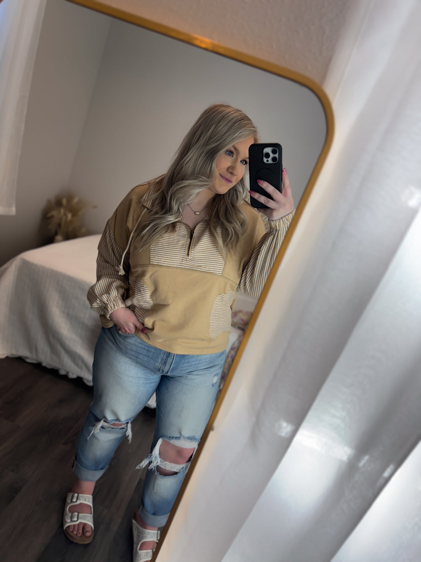 Micaela Striped Half Zip Sweatshirt