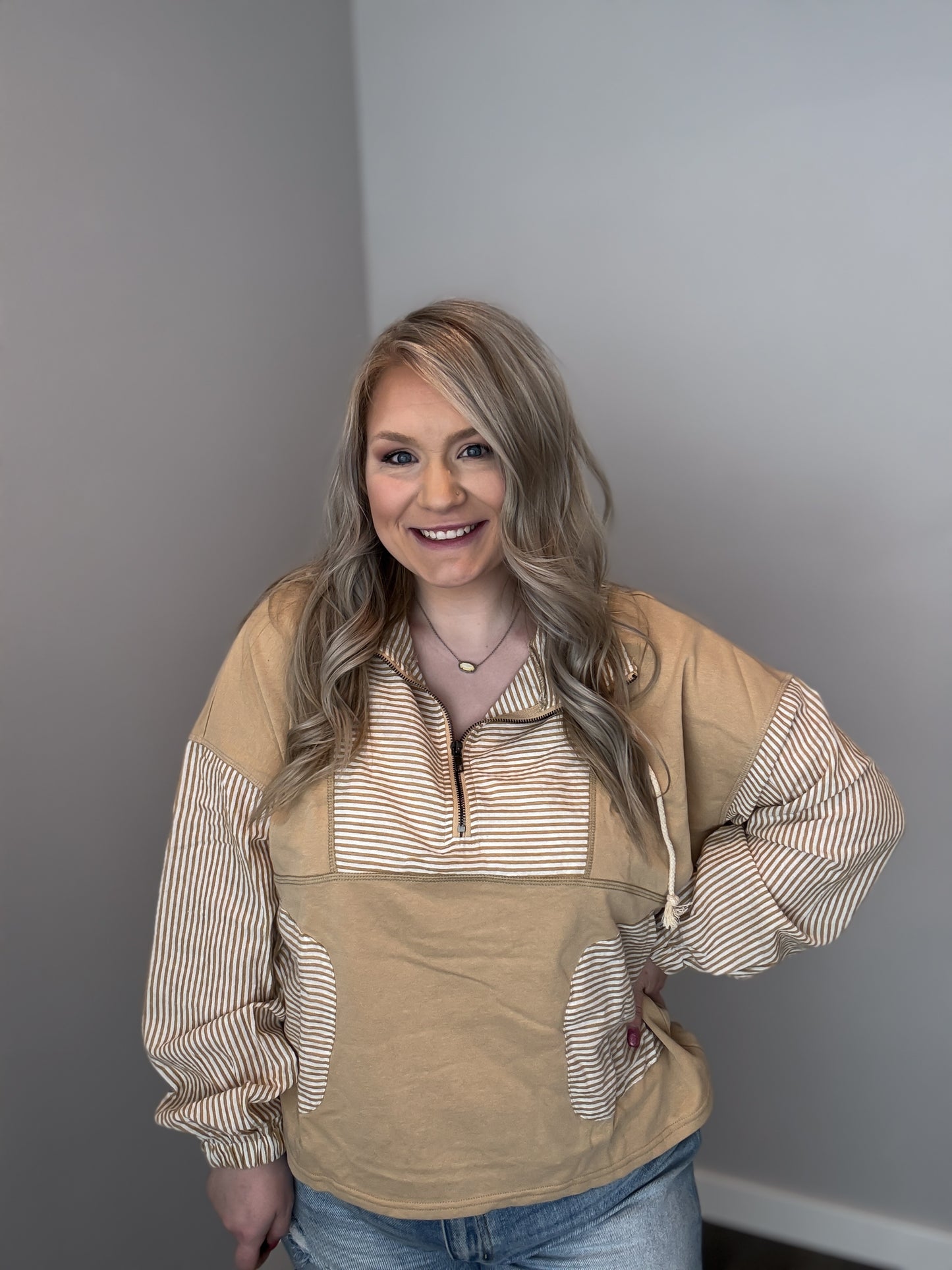 Micaela Striped Half Zip Sweatshirt