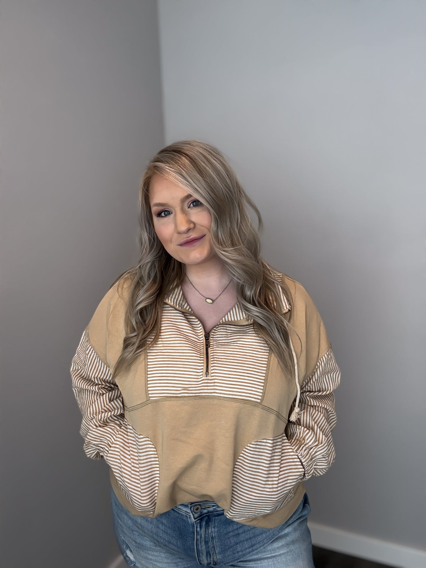 Micaela Striped Half Zip Sweatshirt