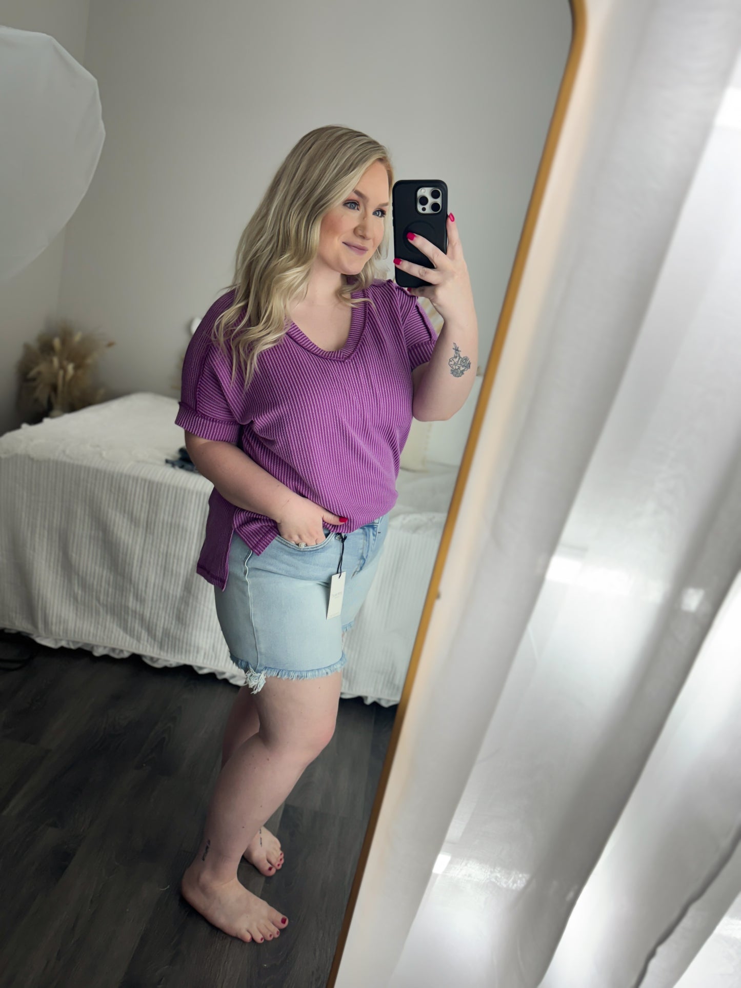 Judy Blue Long Cut Off 2 Button Dad Shorts