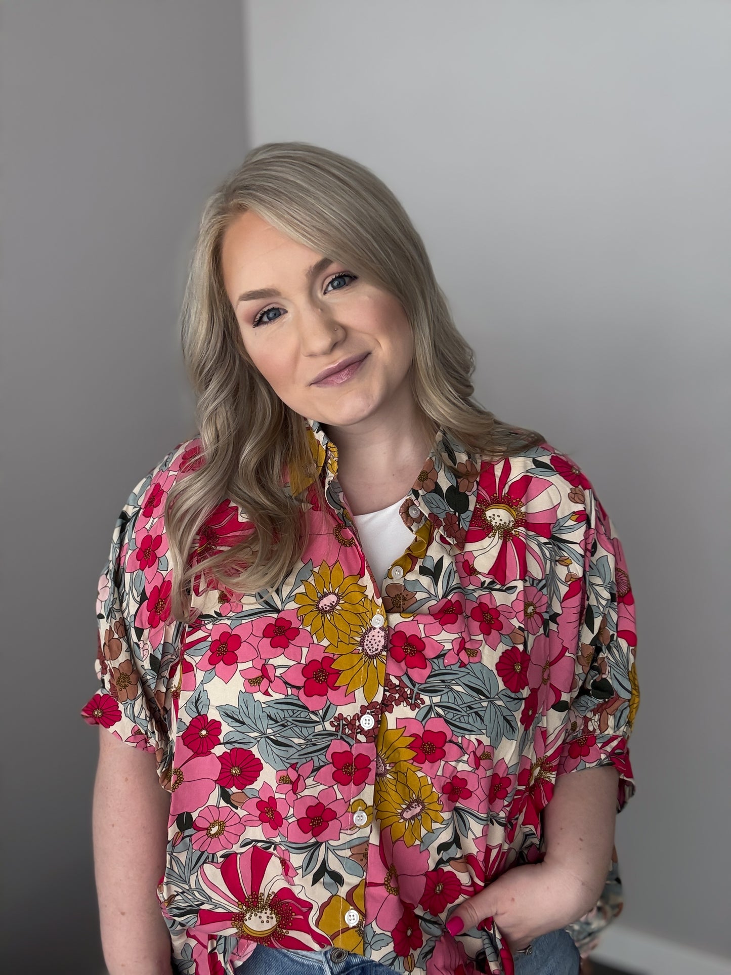Floral Rayon Printed Button Down Shirt Top