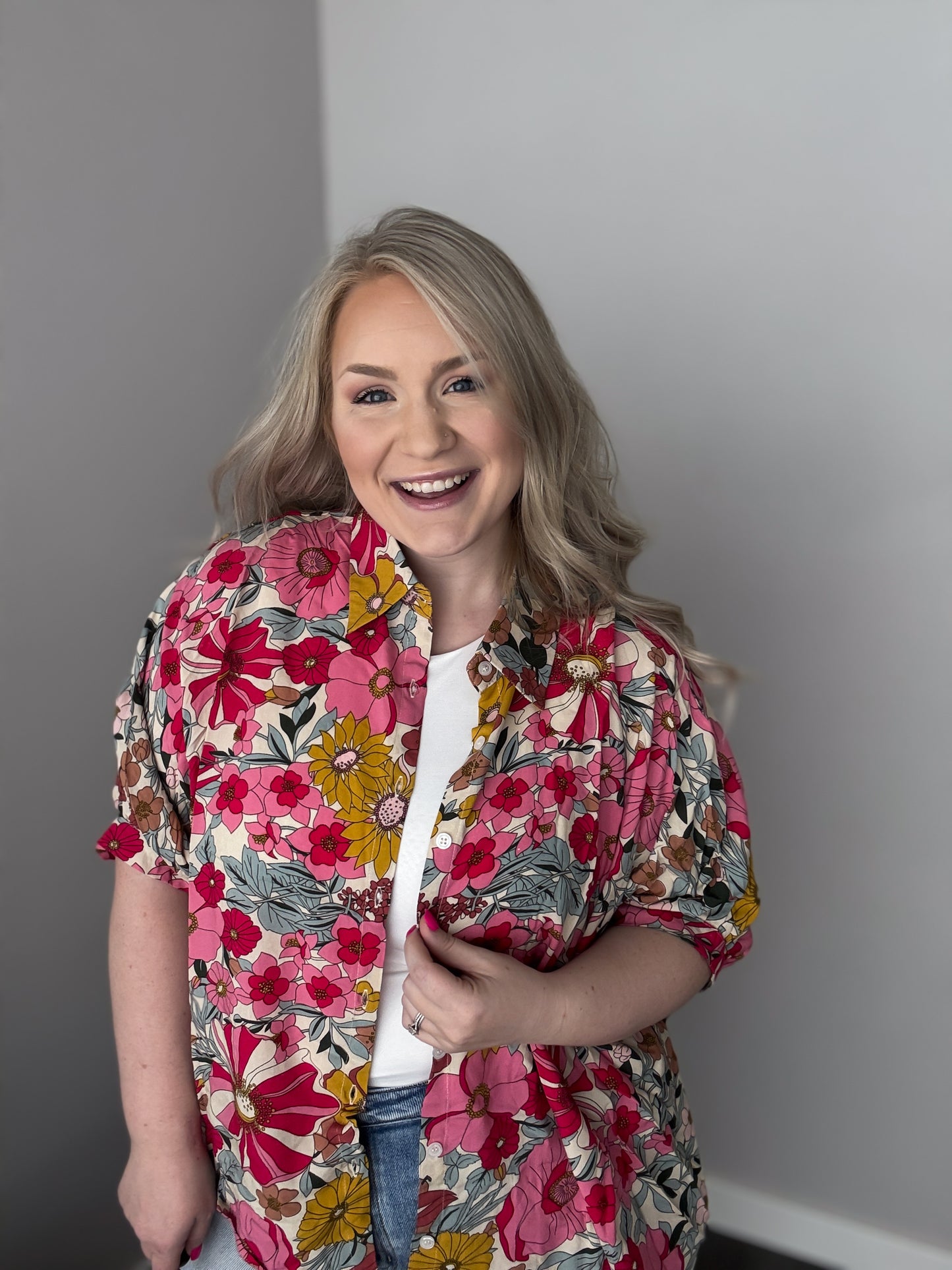 Floral Rayon Printed Button Down Shirt Top