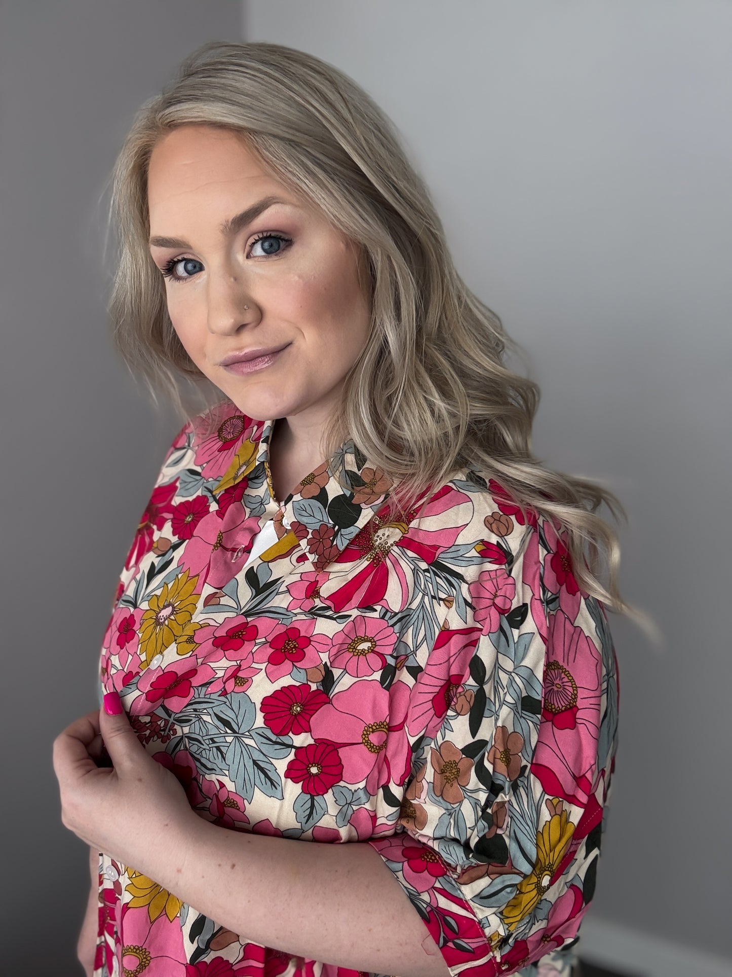 Floral Rayon Printed Button Down Shirt Top