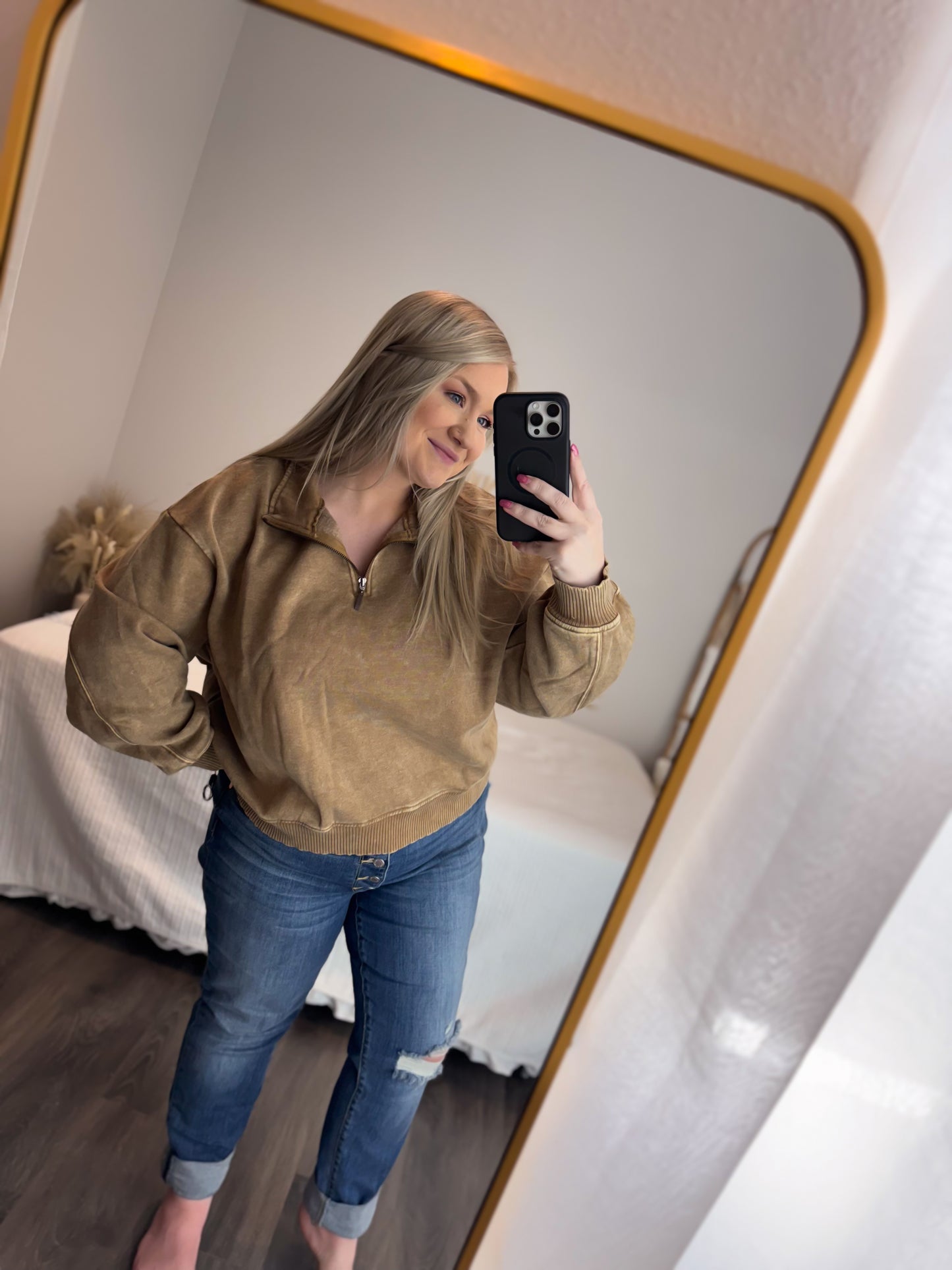 Plus Size | Danielle Acid Wash Half Zip Pullover