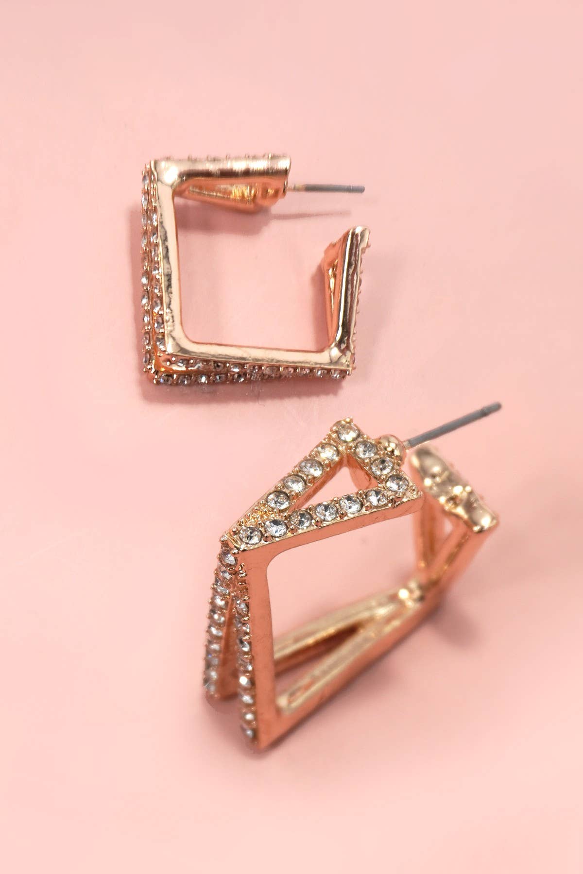 Square Rhinestone Earrings | Gold