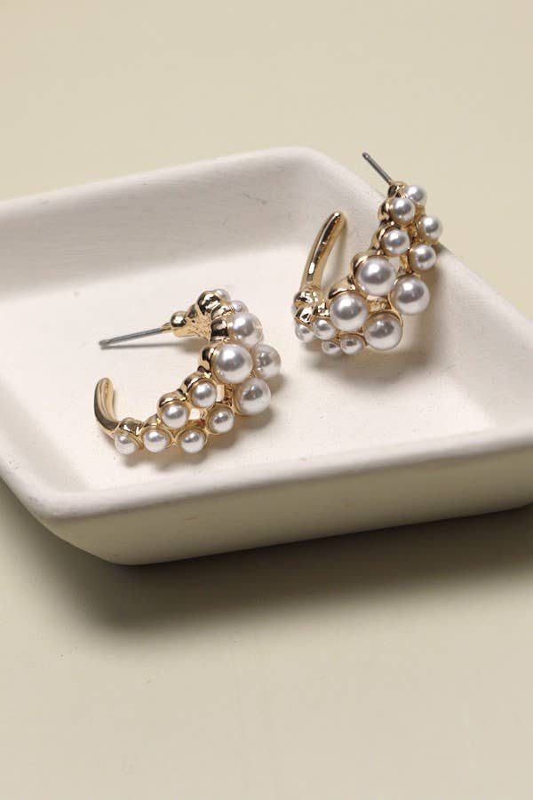 Pearl Mini Hoop Earrings | Gold