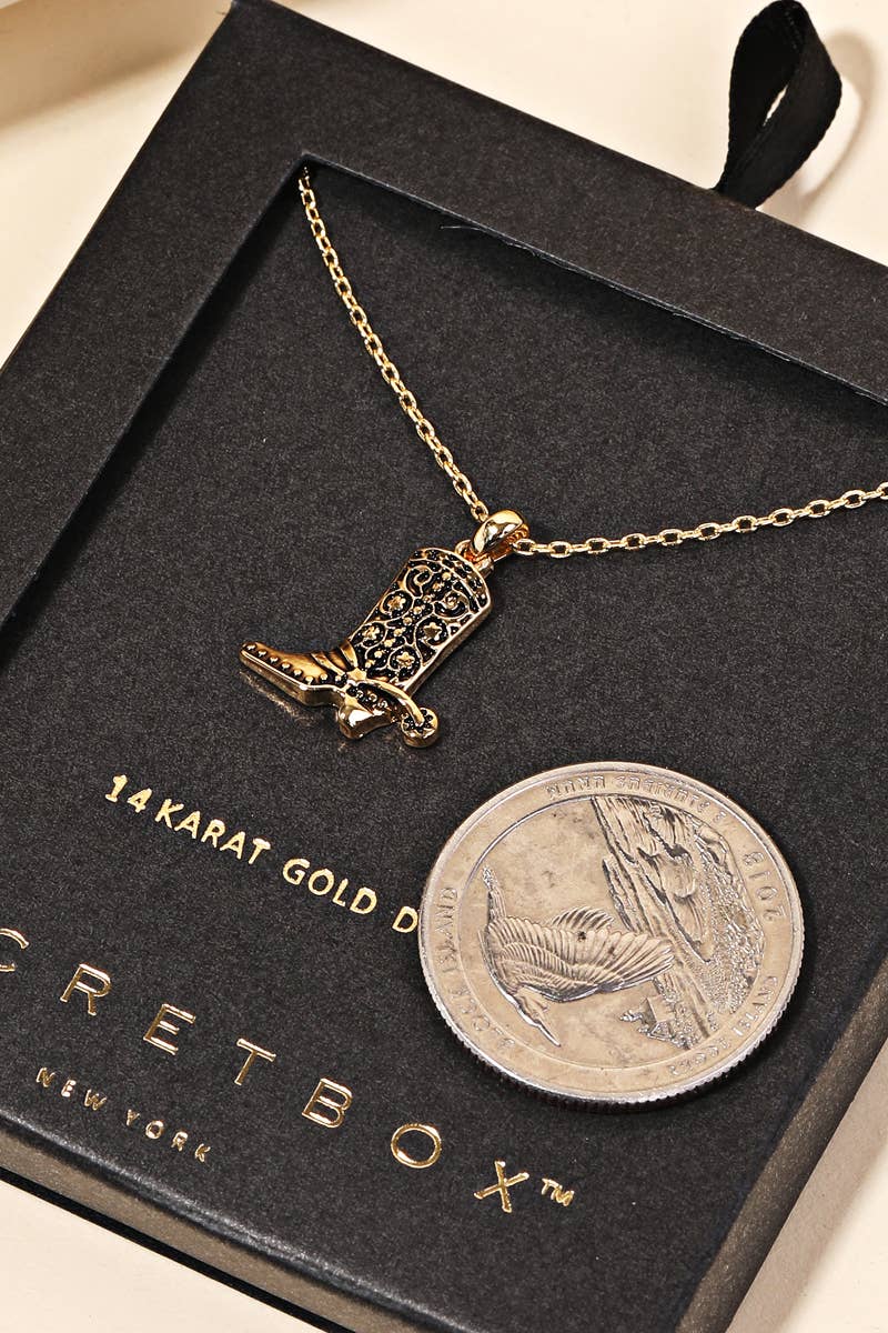 Western Cowboy Boot Necklace | Gold