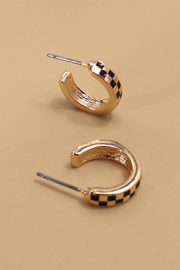 Mini Checkered Hoop Earrings | Gold/Black