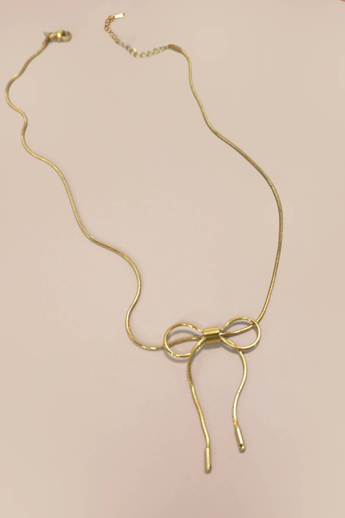 18K Stainless Steel Bow Necklace | Gold