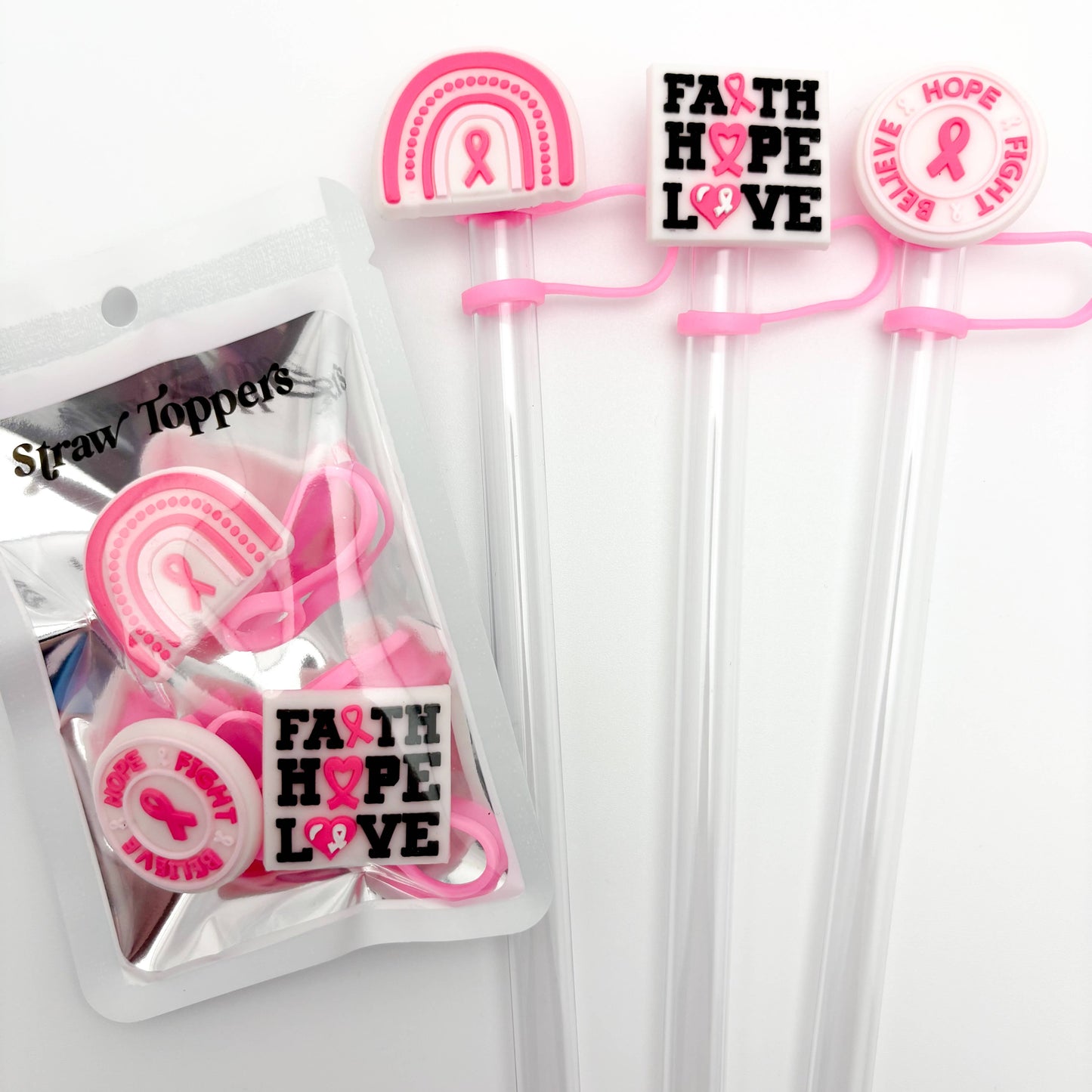 Straw Topper 3 Pack | Breast Cancer Awareness