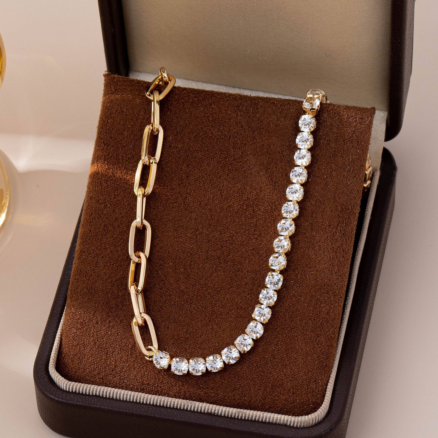 Dual Rhinestone Chainlink Necklace | Gold