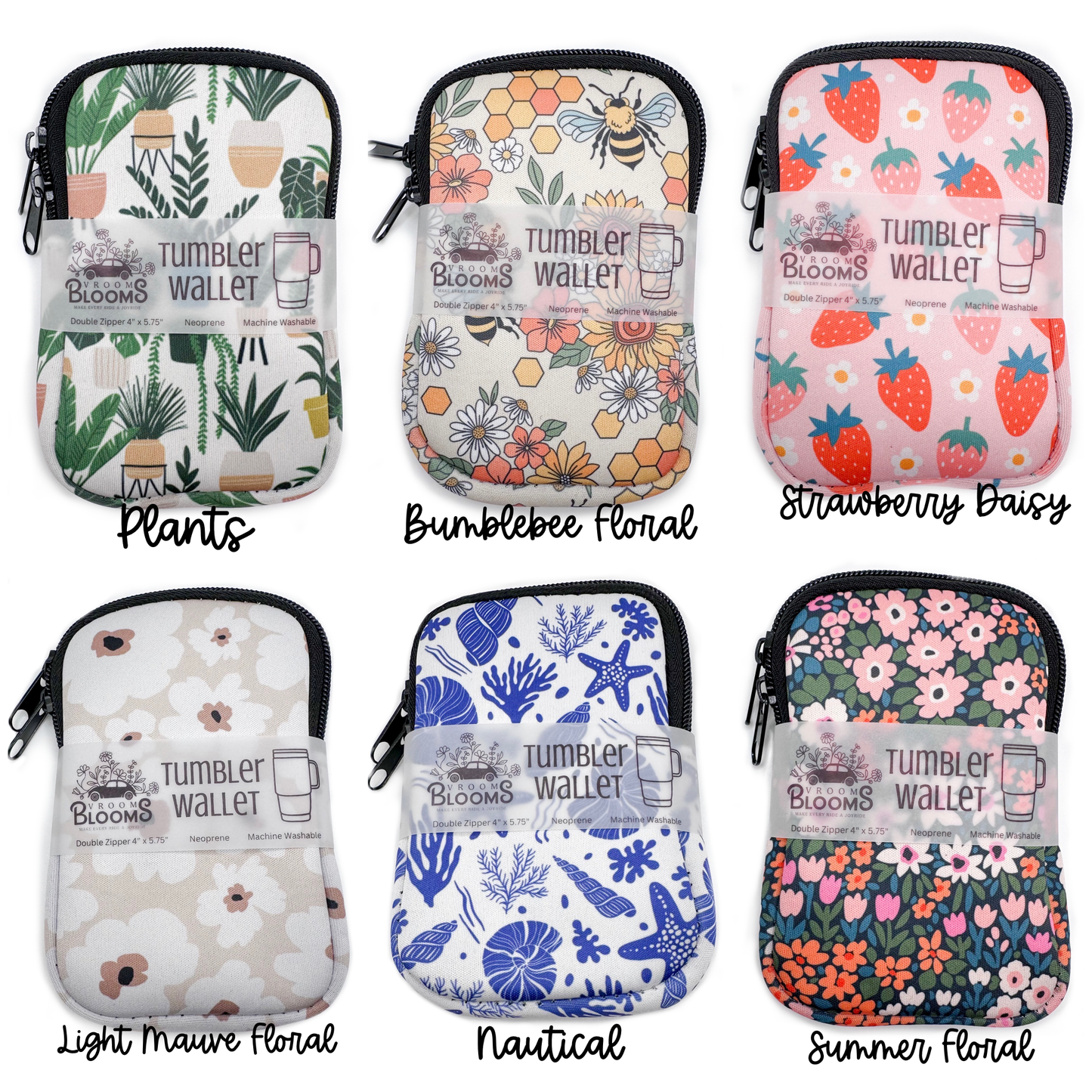 Tumbler Wallet Zipper Pouch | Strawberries & Daisies