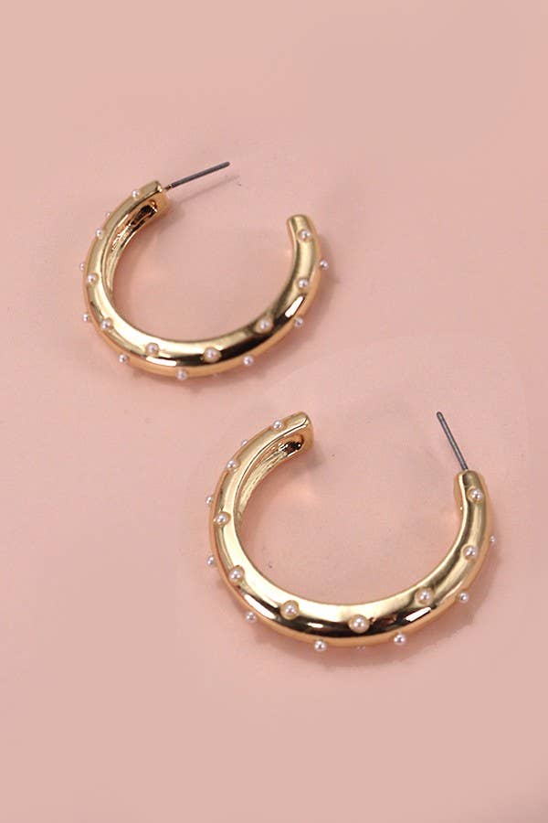 Pearl Studded Hoop Earrings | Gold