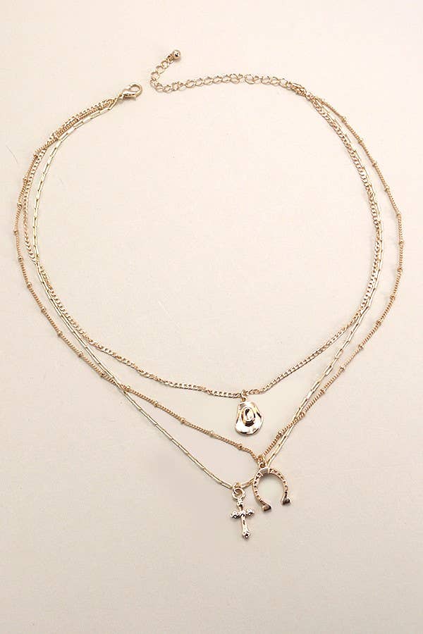 Trio Layer Western Charm Necklace | Gold