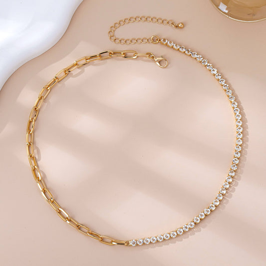 Dual Rhinestone Chainlink Necklace | Gold