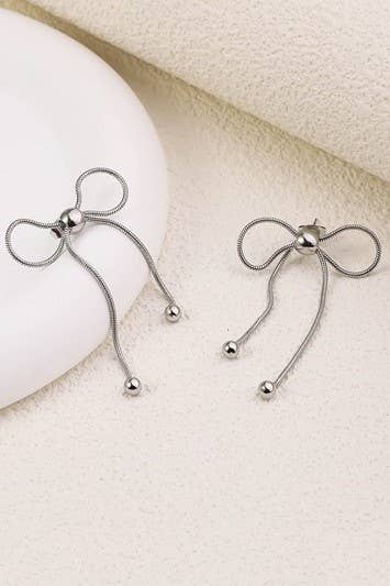 18K Stainless Steel Bow Earrings | Silver