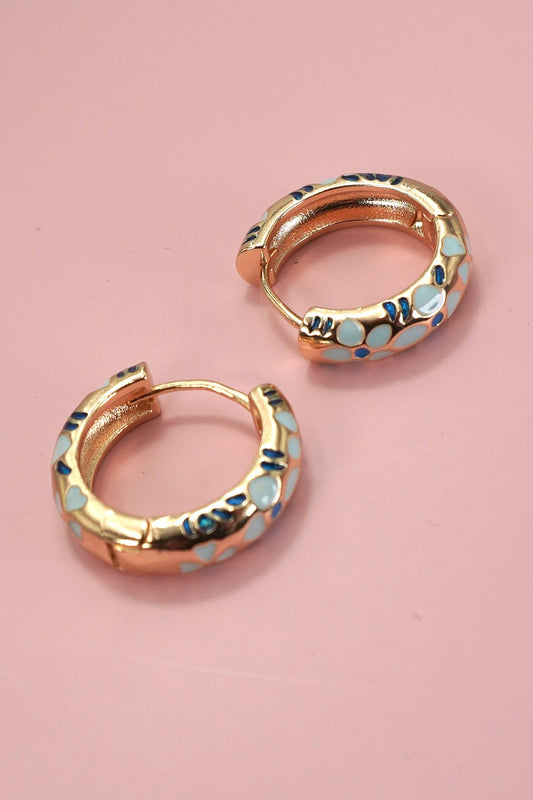 Flower Huggie Hoop Earrings | Blue