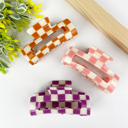 Checkered Retro Claw Clip | Purple