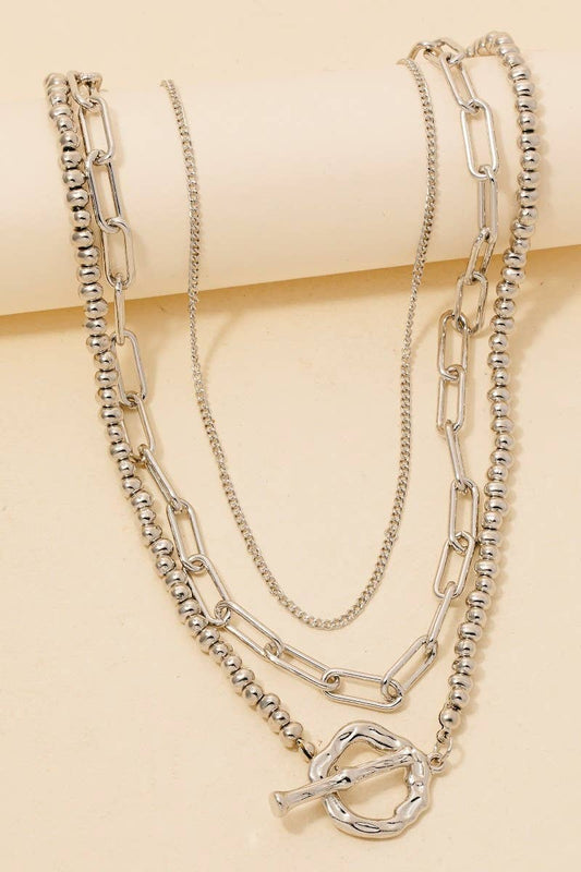 Beaded And Chain Layered Necklace | Silver