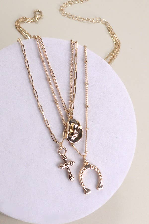 Trio Layer Western Charm Necklace | Gold