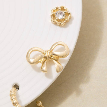 Bow And Hearts Earrings Set | Gold